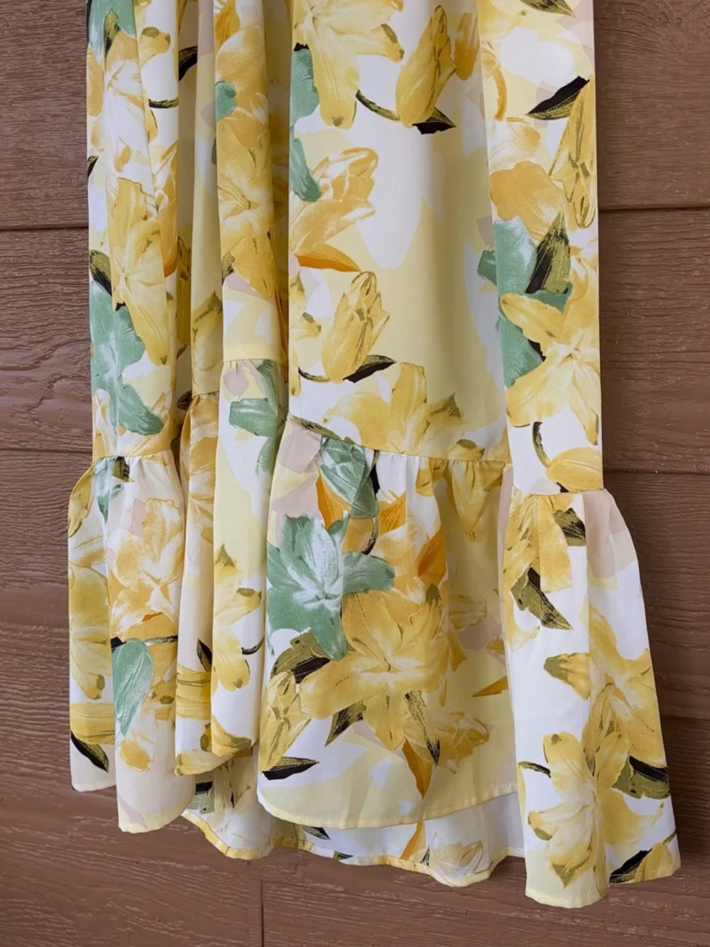 Hello Molly Yellow Floral Cutout Midi Dress with Puff Sleeves -Sz S - Picture 7 of 9